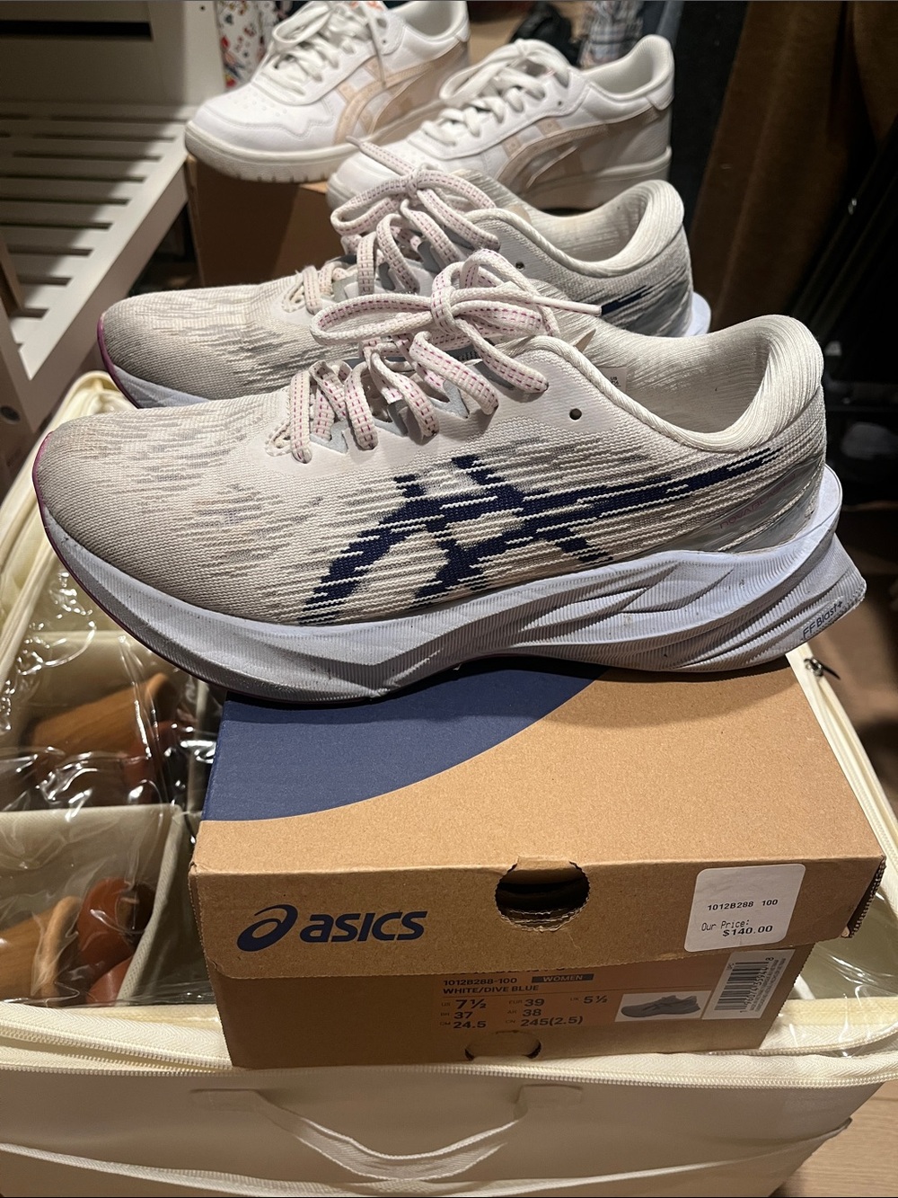 Asics Women's Beige and Navy Running Sneakers